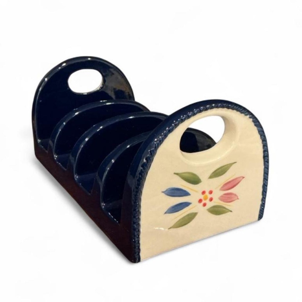 Temp-tations Old World Ceramic Napkin Holder Navy Blue Floral Hand Painted